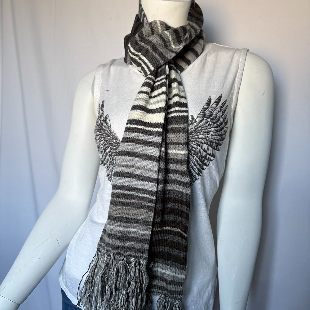 Classic Striped Knit Scarf with Fringe